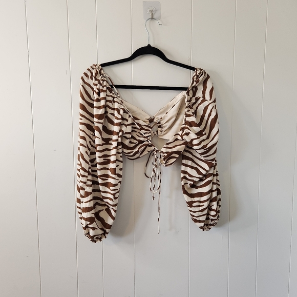 HYFVE Zebra Animal Print Crop Top Cropped Long Sleeve Blouse Party Sexy Boho - Picture 2 of 6